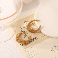 1 Pair Vintage Style Novelty C Shape The Answer Twist Plating Hollow Out Stainless Steel 18K Gold Plated Hoop Earrings main image 3