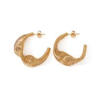 1 Pair Vintage Style Novelty C Shape The Answer Twist Plating Hollow Out Stainless Steel 18K Gold Plated Hoop Earrings main image 2