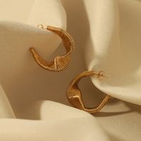 1 Pair Vintage Style Novelty C Shape The Answer Twist Plating Hollow Out Stainless Steel 18K Gold Plated Hoop Earrings main image 6