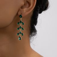 1 Pair Commute Leaf Plating Inlay Alloy Artificial Gemstones Drop Earrings main image 1