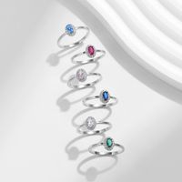 Ig Style Elegant Simple Style Oval Sterling Silver Rhodium Plated Zircon Rings In Bulk main image 5