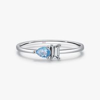 Ig Style Elegant Simple Style Water Droplets Rectangle Sterling Silver Rhodium Plated Zircon Rings In Bulk main image 2