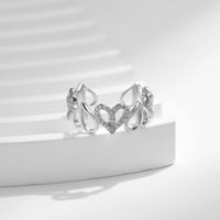Ig Style Elegant French Style Heart Shape Sterling Silver Rhodium Plated Zircon Open Rings In Bulk main image 4