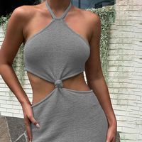 Women's Sheath Dress Sexy Halter Neck Hollow Out Backless Sleeveless Solid Color Midi Dress Party main image 1