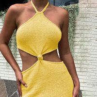 Women's Sheath Dress Sexy Halter Neck Hollow Out Backless Sleeveless Solid Color Midi Dress Party main image 4
