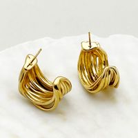 1 Pair Casual Simple Style Commute Lines Plating 304 Stainless Steel Gold Plated Ear Studs main image 3