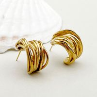 1 Pair Casual Simple Style Commute Lines Plating 304 Stainless Steel Gold Plated Ear Studs main image 1