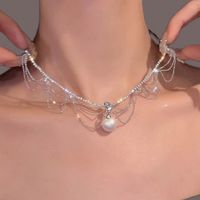 Simple Style Solid Color Imitation Pearl Copper Inlay Rhinestones Necklace main image 2