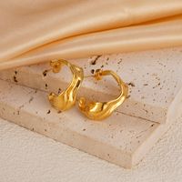 1 Pair Vacation Beach Simple Style C Shape Plating 304 Stainless Steel 14K Gold Plated Earrings main image 5