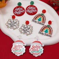 1 Pair Funny Christmas Tree Snowman Painted Arylic Drop Earrings main image 1