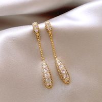 1 Pair Lady Water Droplets Tassel Plating Inlay Alloy Rhinestones Gold Plated Drop Earrings main image 2