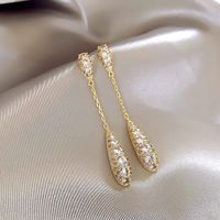 1 Pair Lady Water Droplets Tassel Plating Inlay Alloy Rhinestones Gold Plated Drop Earrings main image 1
