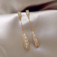 1 Pair Lady Water Droplets Tassel Plating Inlay Alloy Rhinestones Gold Plated Drop Earrings main image 5