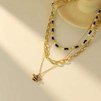 Wholesale Jewelry Cute Sweet Simple Style Animal Bee Imitation Pearl Seed Bead Iron Beaded Layered Plating Layered Necklaces main image 2