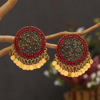1 Pair Ethnic Style Round Tassel Plating Alloy Gold Plated Drop Earrings main image 1