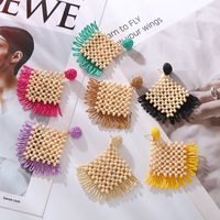 1 Pair Bohemian Quadrilateral Braid Raffia Drop Earrings main image 8