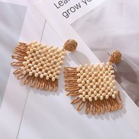 1 Pair Bohemian Quadrilateral Braid Raffia Drop Earrings sku image 7