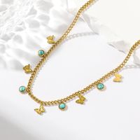 Bohemian Butterfly Stainless Steel Plating Inlay Turquoise 18k Gold Plated Pendant Necklace sku image 1