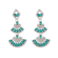 1 Pair Elegant Sector Inlay Alloy Rhinestones Drop Earrings main image 4