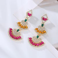 1 Pair Elegant Sector Inlay Alloy Rhinestones Drop Earrings main image 6