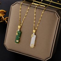 Chinoiserie Bamboo Titanium Steel Plating Inlay Artificial Gemstones Pendant Necklace main image 1