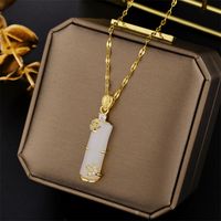 Chinoiserie Bamboo Titanium Steel Plating Inlay Artificial Gemstones Pendant Necklace main image 5