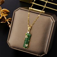 Chinoiserie Bamboo Titanium Steel Plating Inlay Artificial Gemstones Pendant Necklace main image 4