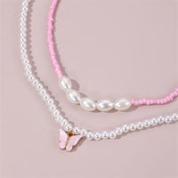 Cute Sweet Butterfly Artificial Pearl Beaded Layered Women's Necklace main image 4