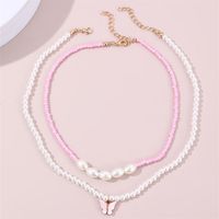 Cute Sweet Butterfly Artificial Pearl Beaded Layered Women's Necklace main image 2