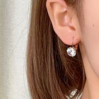 1 Pair Elegant Simple Style Shiny Round Plating Inlay Copper Zircon Rhodium Plated Ear Studs main image 1