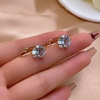 1 Pair Elegant Simple Style Shiny Round Plating Inlay Copper Zircon Rhodium Plated Ear Studs main image 3