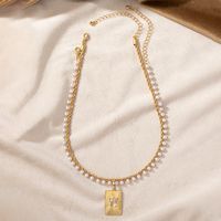 Retro Lady Square Butterfly Imitation Pearl Alloy Beaded Plating Inlay Artificial Rhinestones 14k Gold Plated Women's Pendant Necklace main image 4