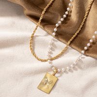 Retro Lady Square Butterfly Imitation Pearl Alloy Beaded Plating Inlay Artificial Rhinestones 14k Gold Plated Women's Pendant Necklace main image 5