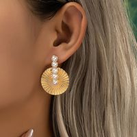 1 Pair Lady Round Plating Inlay Alloy Artificial Pearls 14k Gold Plated Ear Studs main image 1