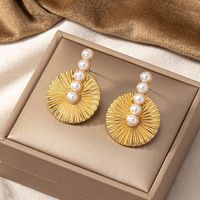 1 Pair Lady Round Plating Inlay Alloy Artificial Pearls 14k Gold Plated Ear Studs main image 9