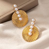 1 Pair Lady Round Plating Inlay Alloy Artificial Pearls 14k Gold Plated Ear Studs main image 8