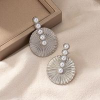 1 Pair Lady Round Plating Inlay Alloy Artificial Pearls 14k Gold Plated Ear Studs main image 5