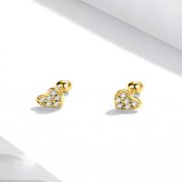 1 Pair Glam Romantic Heart Shape Inlay Sterling Silver Zircon Ear Studs main image 1