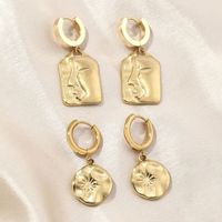 1 Pair Commute Human Face Sun Plating Stainless Steel 18K Gold Plated Drop Earrings main image 5