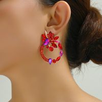 1 Pair Retro Luxurious Ethnic Style Round Flower Layered Hollow Out Inlay Zinc Alloy Glass Ear Studs main image 10