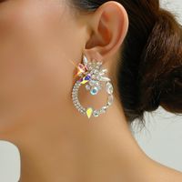 1 Pair Retro Luxurious Ethnic Style Round Flower Layered Hollow Out Inlay Zinc Alloy Glass Ear Studs main image 8