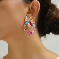 1 Pair Retro Luxurious Ethnic Style Round Flower Layered Hollow Out Inlay Zinc Alloy Glass Ear Studs main image 7