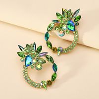 1 Pair Retro Luxurious Ethnic Style Round Flower Layered Hollow Out Inlay Zinc Alloy Glass Ear Studs sku image 2