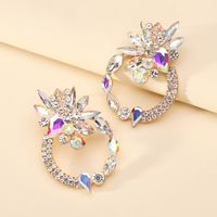 1 Pair Retro Luxurious Ethnic Style Round Flower Layered Hollow Out Inlay Zinc Alloy Glass Ear Studs sku image 4