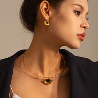 Großhandel Ig-stil Einfacher Stil Halbkreis Rostfreier Stahl Emaille Überzug 18 Karat Vergoldet Ohrringe Halskette main image 1