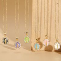 Cute Simple Style Commute Human Copper Enamel Plating Inlay Shell Zircon 14k Gold Plated Pendant Necklace main image 4