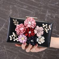 Women's Small All Seasons Pu Leather Metal Flower Classic Style Square Clasp Frame Evening Bag sku image 2