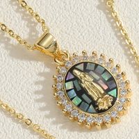 Cute Simple Style Commute Human Copper Enamel Plating Inlay Shell Zircon 14k Gold Plated Pendant Necklace sku image 1