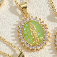 Cute Simple Style Commute Human Copper Enamel Plating Inlay Shell Zircon 14k Gold Plated Pendant Necklace sku image 3