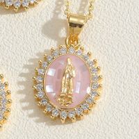Cute Simple Style Commute Human Copper Enamel Plating Inlay Shell Zircon 14k Gold Plated Pendant Necklace sku image 5